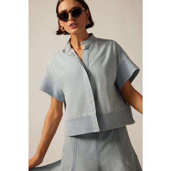 TUCKERNUCK Light Wash Denim Trapunto Stitch Sofia Shirt Size L NWT - Picture 7 of 8